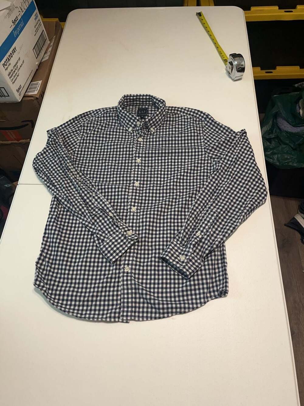 Gap Men's Untucked Fit Stretch Gingham Button Down Shirt Navy White Size M